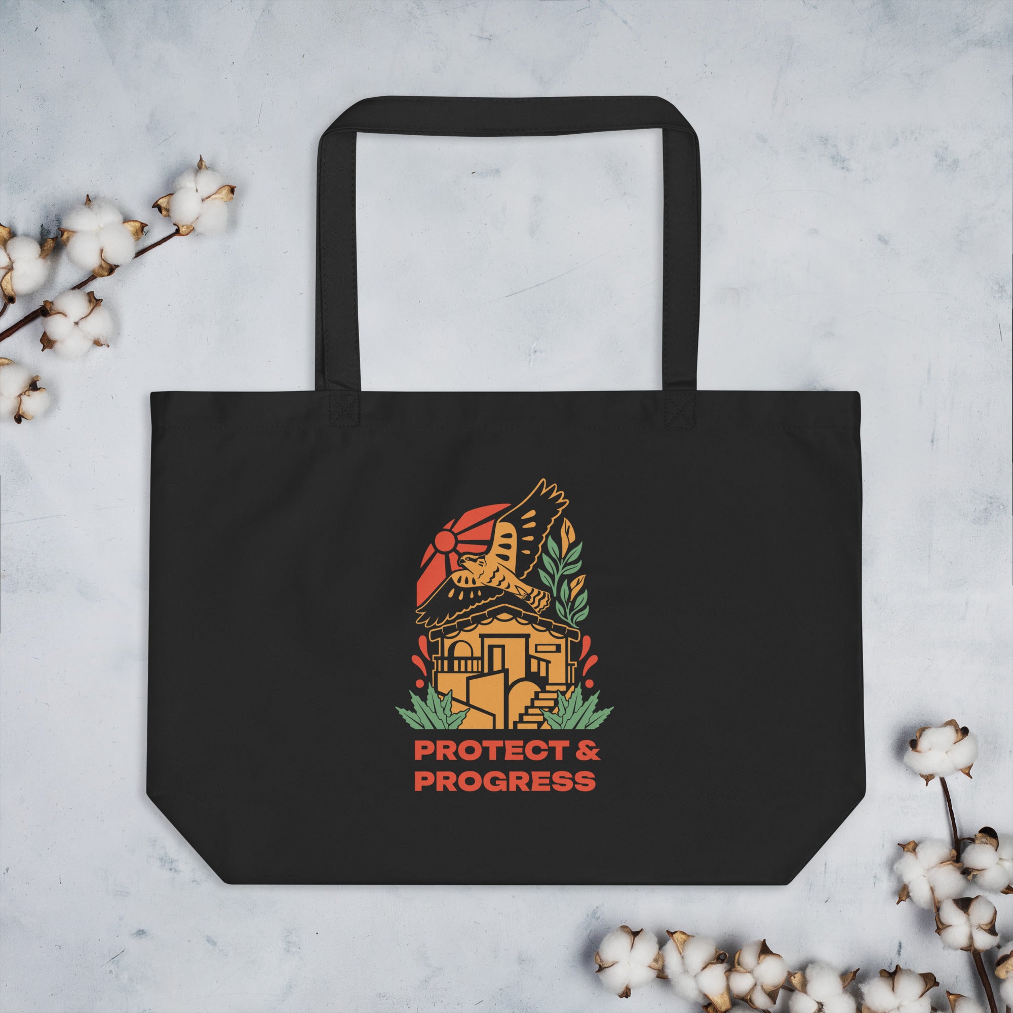 "Protect & Progress" Large Organic Tote Bag