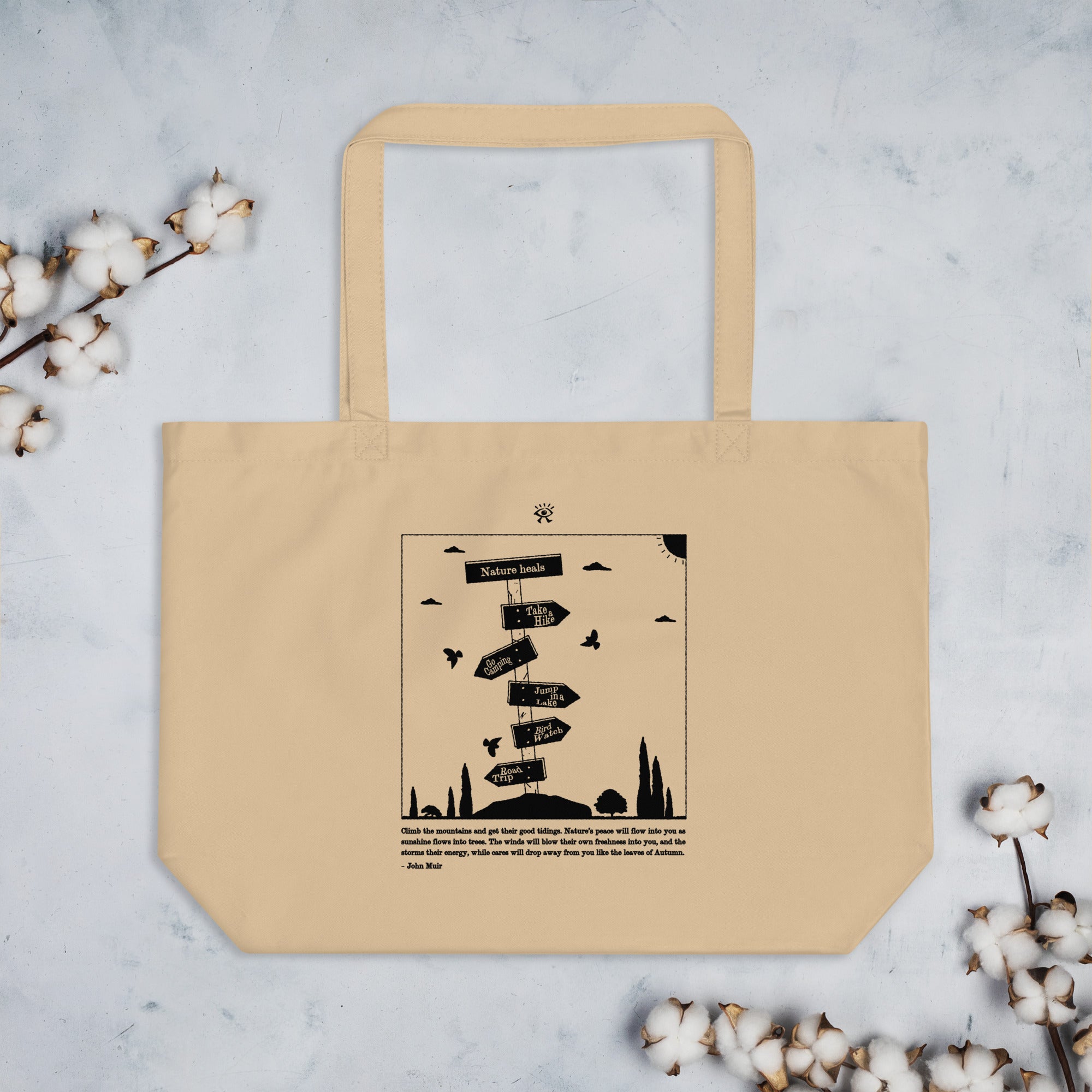"Nature Heals" Large Organic Tote Bag